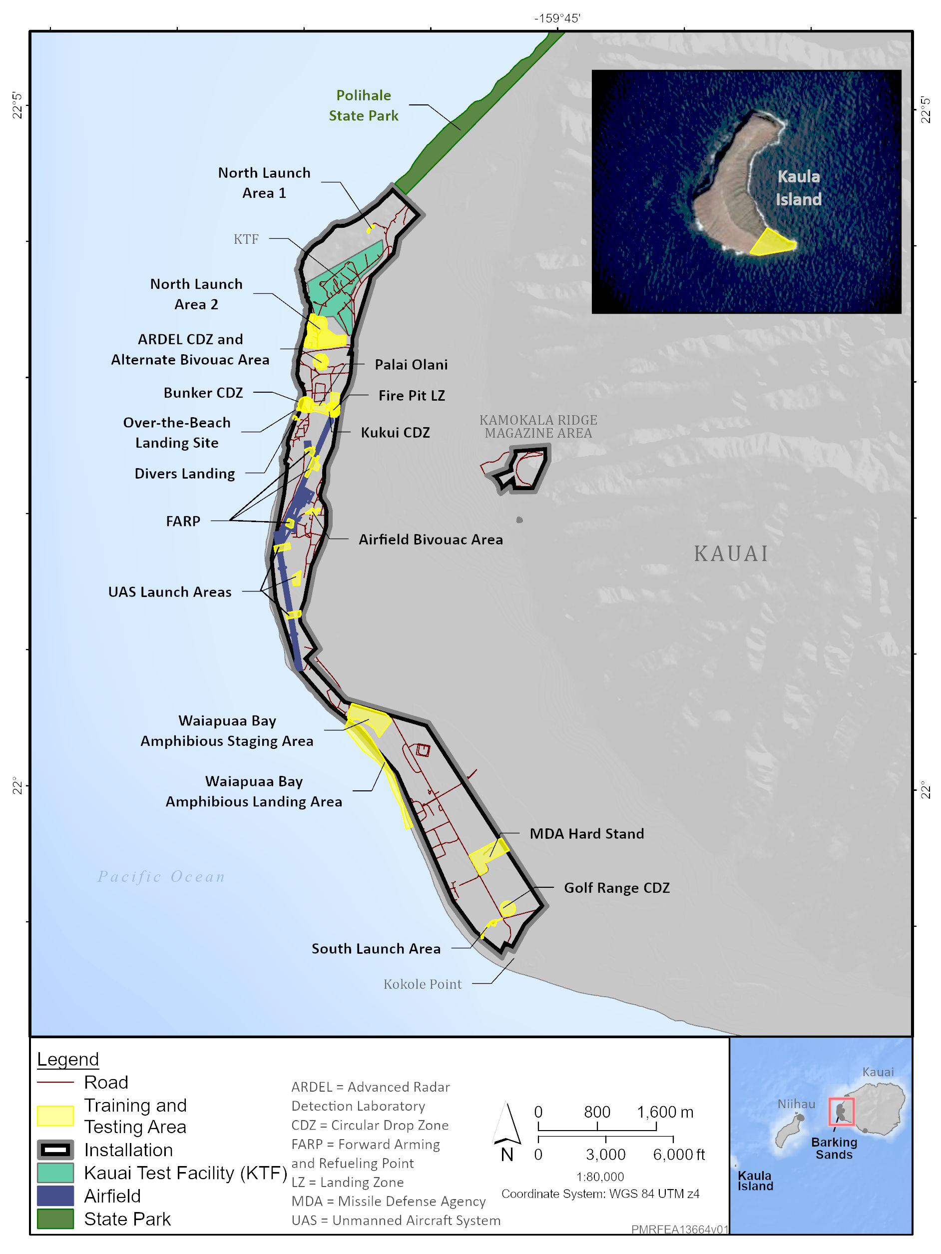 This is a map showing the Study Area including the training and testing sites used at the Pacific Missile Range Facility and Ka‘ula  Island.